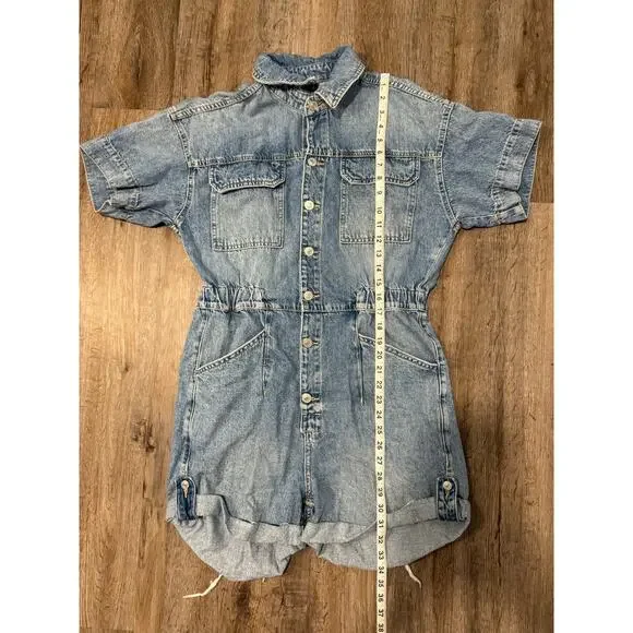 Free People Women’s Marci Denim Cuffed Shortall Size Medium - Picture 9 of 10